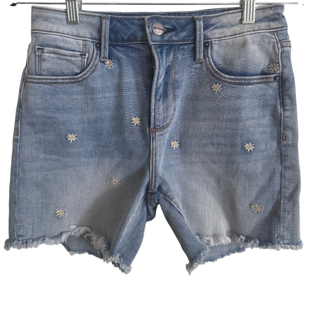 Driftwood Women's Size 25 Flowers Embroidered 4.5" Inseam Denim Lulu Shorts Blue